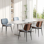 Dining Chairs Set of 6, Mid Century Modern Dining Room Chairs, Upholstered Faux Leather Kitchen Chairs with Walnut Bentwood Back and Metal Legs, Blue