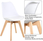 LSSBOUGHT Mid Century Modern Dining Chairs,Shell Lounge Plastic Side Chair with Soft Padded and Wooden Legs for Dining Room Living Room Bedroom Kitchen Set of 2 (White)