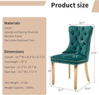 Luxury Upholstered Dining Chairs Set of 2, Green Kitchen Chair with Golden Metal Legs, Velvet Tufted Back Dining Chair, Sillas de Comedor, Modern Kitchen & Dining Room Chairs (Green, 2 Pcs)