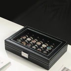 Byken Carbon Fiber Ring Organizer for Jewelry,Rings Display Case,Small Travel Jewelry Box,49 Slots Cufflink Storage Tray with Glass Lid,Black