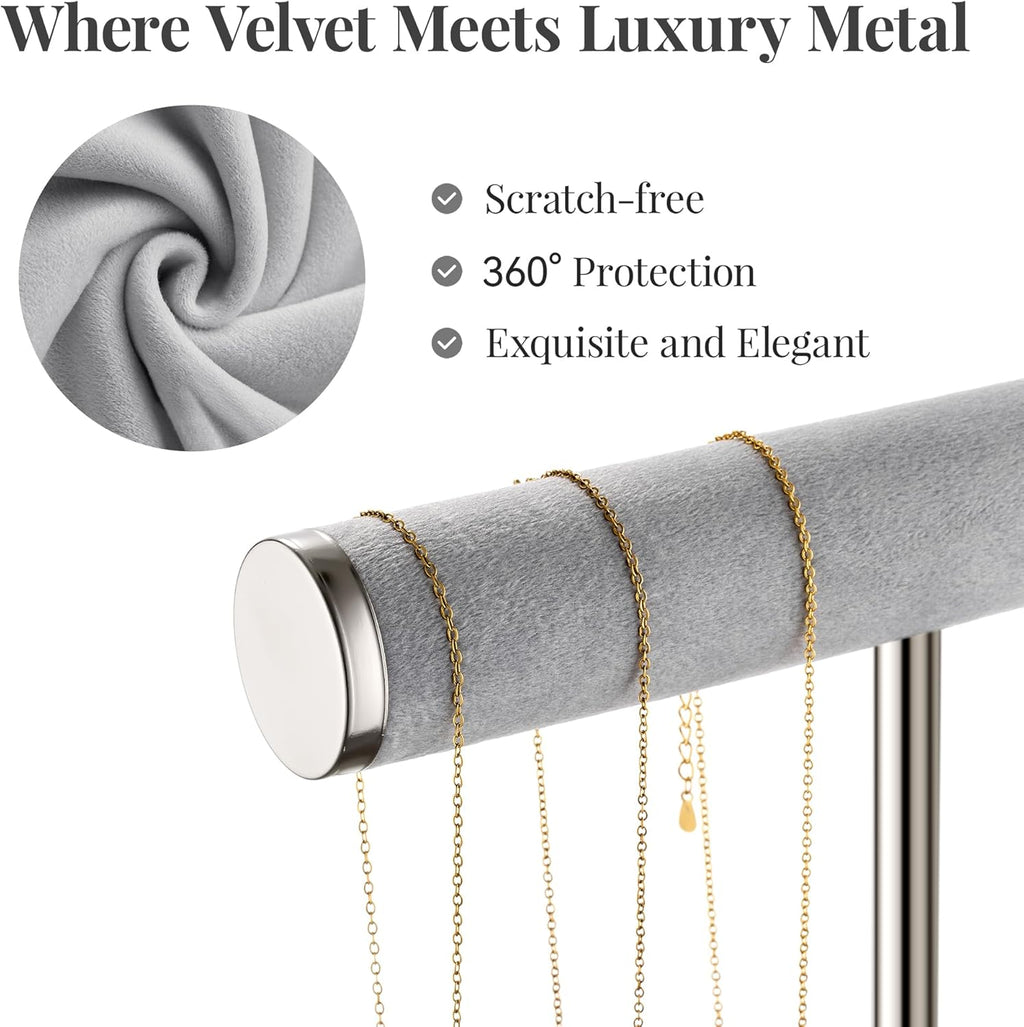 2 Tier Bracelet Holder Display - Detachable T Bar Grey Velvet Bracelet Holder, Jewelry Holder Organizer for Bracelet, Necklace, Earrings, Rings