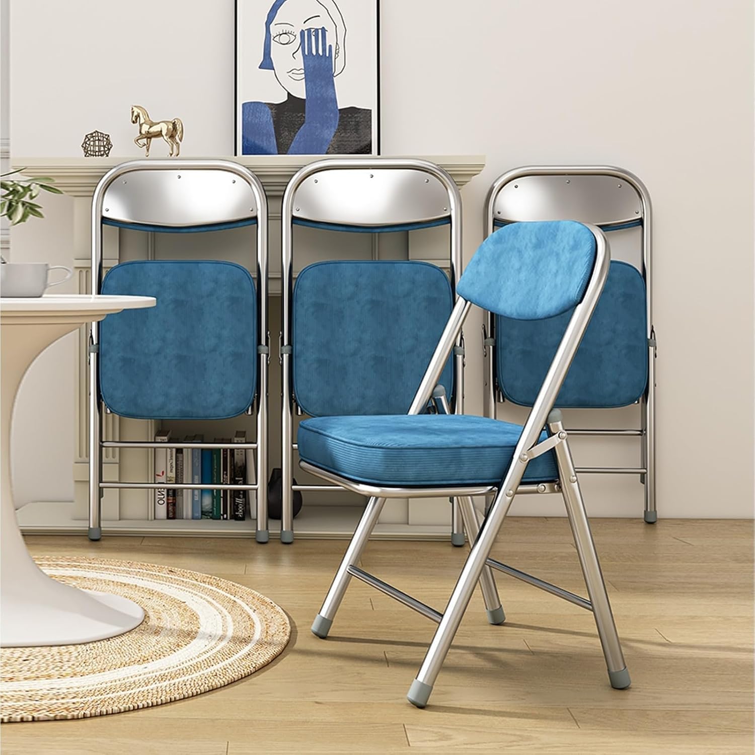 Portable Metal Fabric Padded Folding Chairs for Home, Outdoor, and Office Use with Contoured Backrest,(Red)