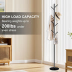 Coat Rack with Natural Marble Base, Metal Freestanding Coat Rack with 8 Hooks, Heavy Duty Coat Hanger Stand for Entryway, Office, Bedroom,Dorm for Coats, Hats, Handbags and Scarves(Black)