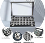 Stratalife Jewelry Organizer 40 Grid Gray Black Jewelry Tray with Clear Dust-proof Lid Velvet Earring Organizer Necklace Rings Holder Display Drawer Storage Case for Women
