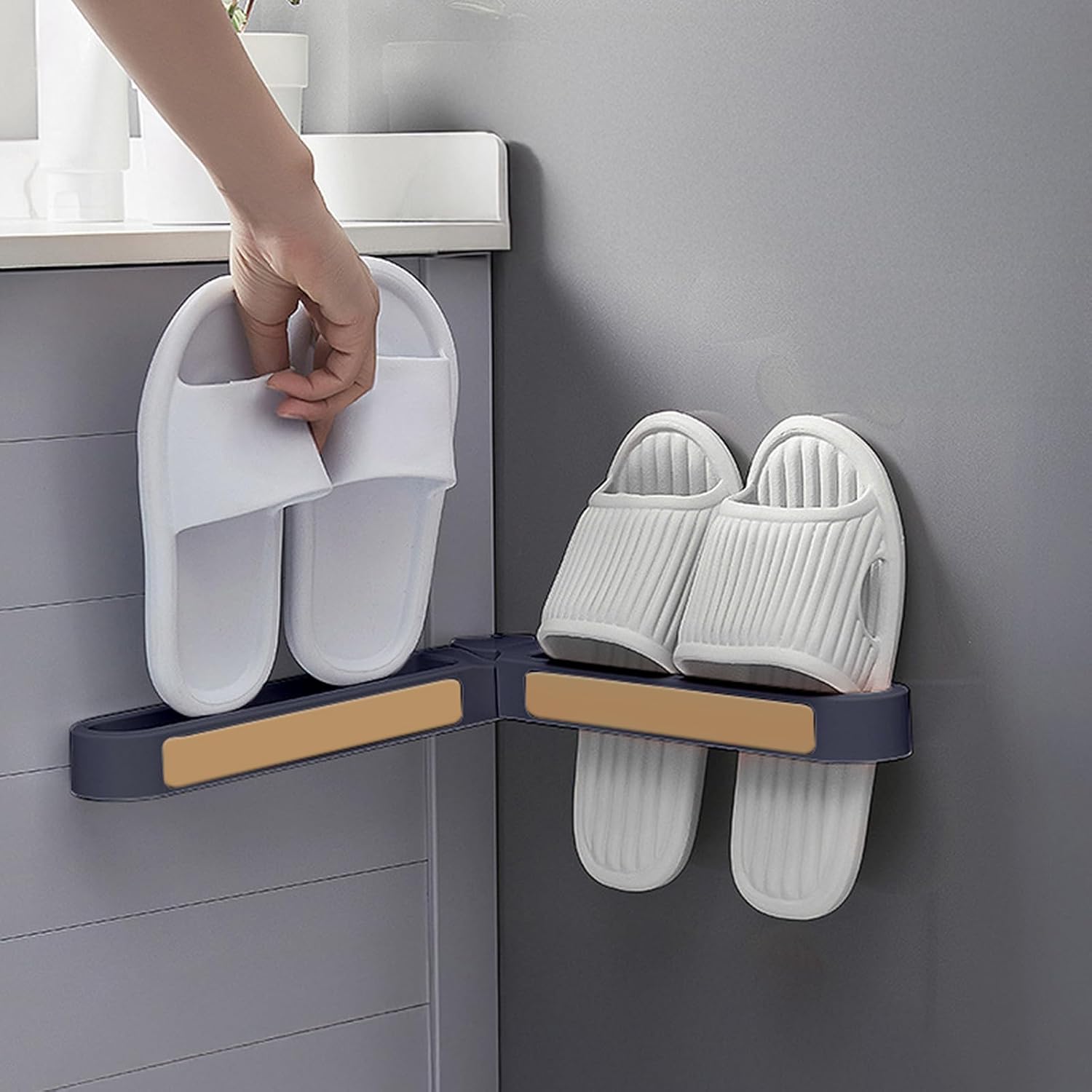 Multi-Functional Wall Mounted Storage Rack Foldable Shoe Holder for Bathroom and Entryway Space Saving Organizer(Blue)