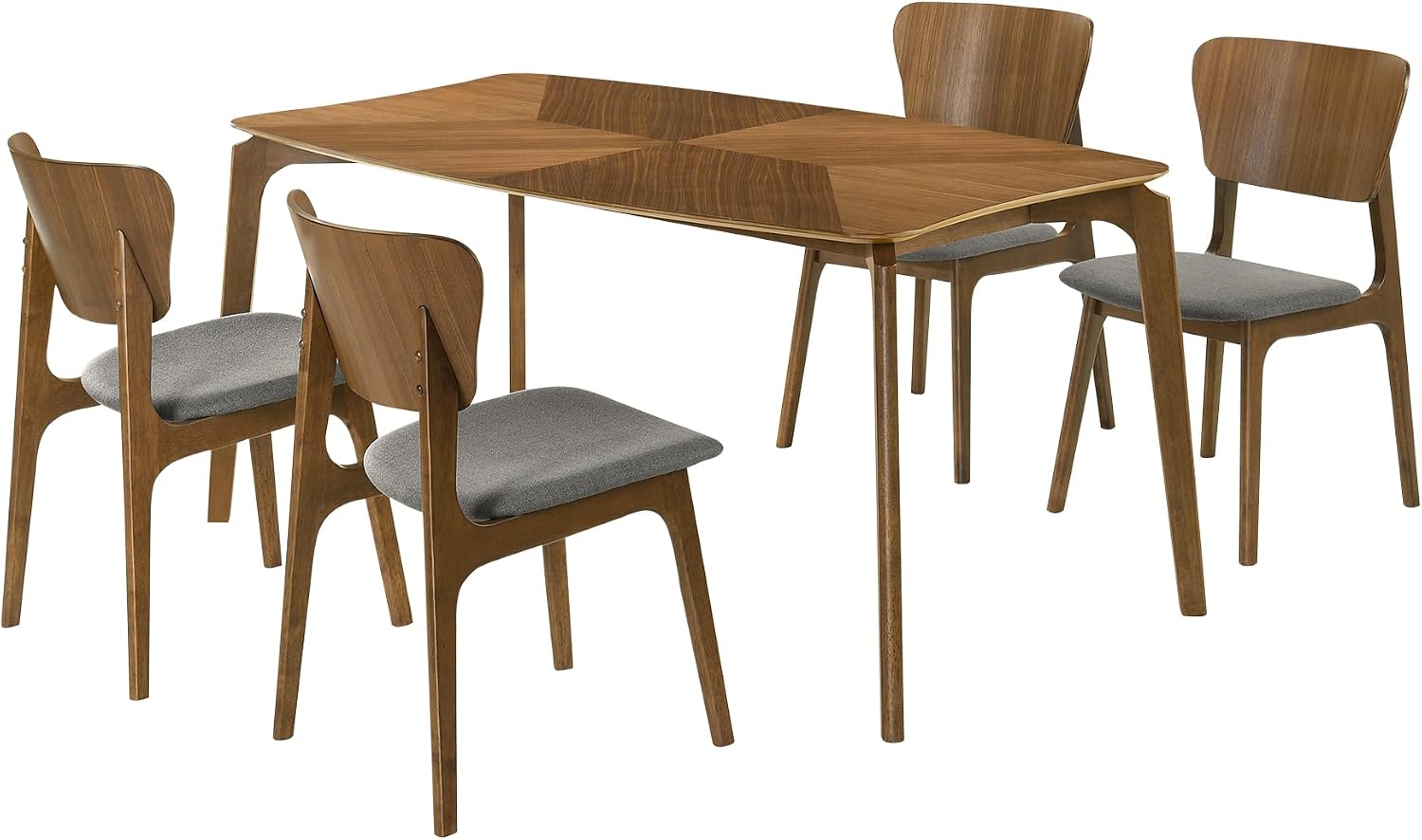Armen Living Kalia 5 Piece Wood Dining Set in Walnut Finish with Charcoal Fabric