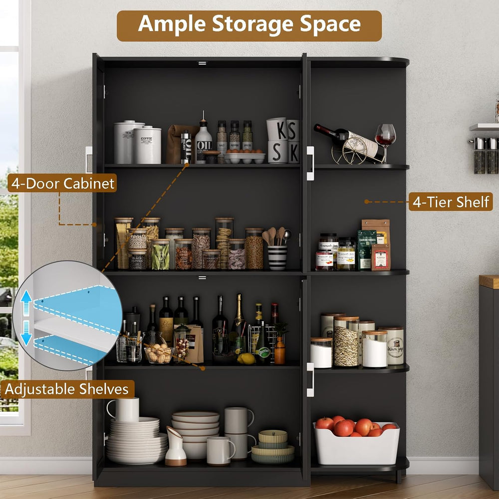 Loomie Kitchen Pantry Storage Cabinet, 64" Tall Freestanding Cupboard | ...