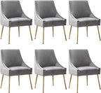 Modern Velvet Dining Chairs Set of 6, Contemporary Upholstered Furniture Collection with Polished Gold Metal Legs, Elegant Accent Chairs for Kitchen Living Room(Grey)