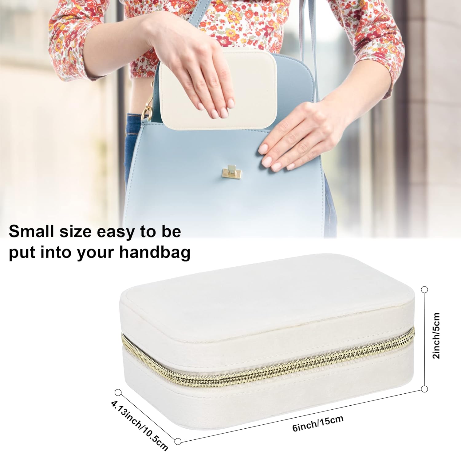 Dajasan Velvet Travel Jewelry Boxes, Small Travel Jewelry Case, Portable Travel Jewelry Organizer Box for Birthday Mother's Day Valentine's Day (Beige)