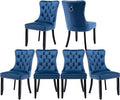 Velvet Dining Chairs Set of 6, Tufted Upholstered Dining Room Chairs with Back Ring Pull, Nailhead Trim and Solid Wood Legs, Modern Dining Chairs for Dining Room, Kitchen(Blue)