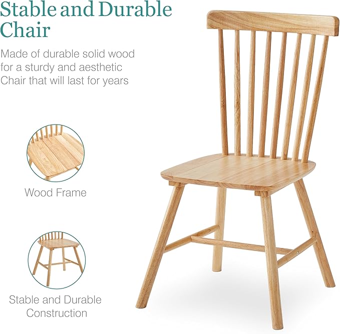 Solid Wood Windsor Dining Chairs Set of 2,Wood Spindle Back Chairs for Home Kitchen
