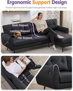 TYBOATLE 3 Seat L Shaped Leather Sectional Couches for Living Room, Faux Leather Couch w/USB & Type-C Charging Port, Small Sectional Sofa w/Deep-Seat Chaise (Black)