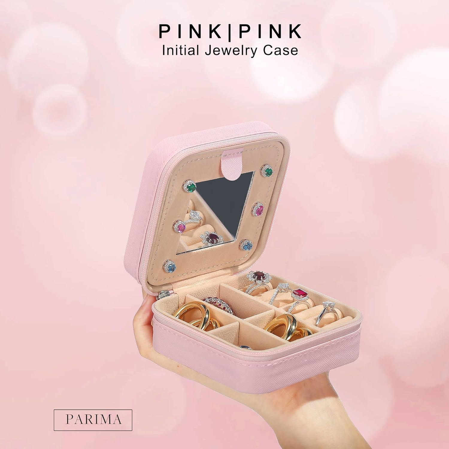 Parima Small Jewelry Box for Girls, Travel Initial Girls | Organizer Case Mini Box-Initial R Pink