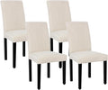 VECELO Upholstered Dining Chairs Set of 4, Modern Fabric and High Back & Solid Wood Legs, Parsons for Kitchen/Living Room- Beige