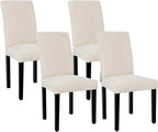 VECELO Upholstered Dining Chairs Set of 4, Modern Fabric and High Back & Solid Wood Legs, Parsons for Kitchen/Living Room- Beige