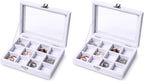Jewelry Organizer Tray with Clear Lid 12 Grid Velvet Drawer Insert Jewelry Box with Transparent lid Jewelry Display Case Store Showcase Jewelry Box Gift for Women(White,12 Grid) (Pack of 2)