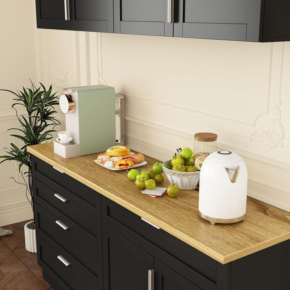 Kitchen Cabinet Set with 5 Drawers and Shelves, Wall-Mounted Pantry Cabinet S...