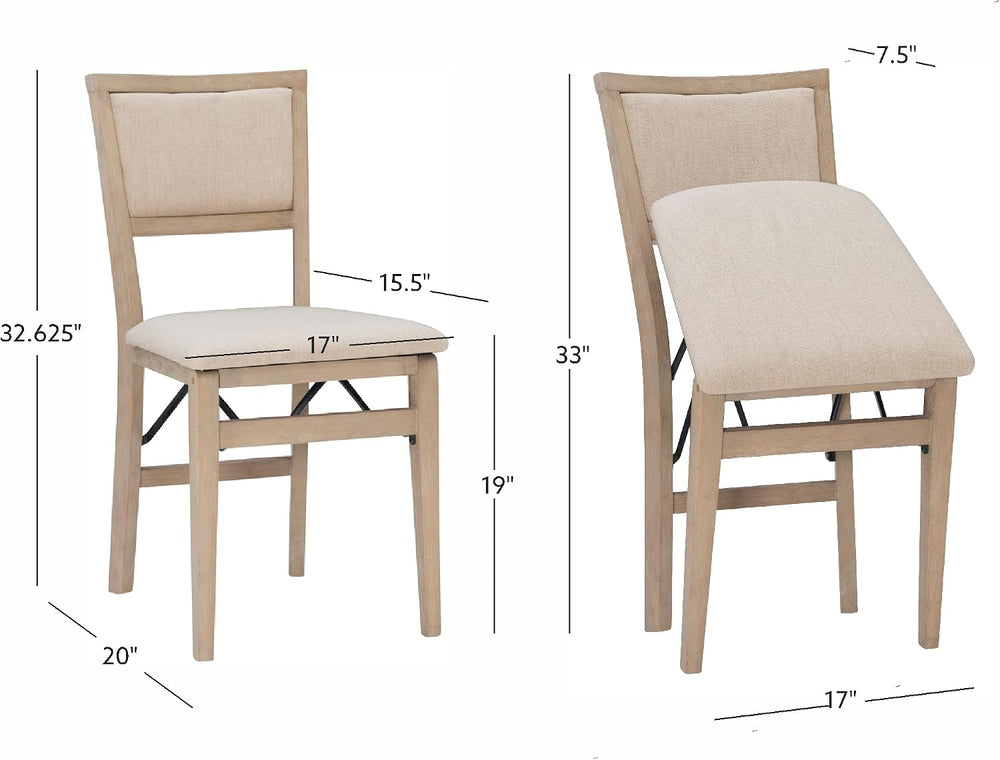 Linon Keira Natural Rustic Wooden Folding Chair with Beige Upholstered Seat a...