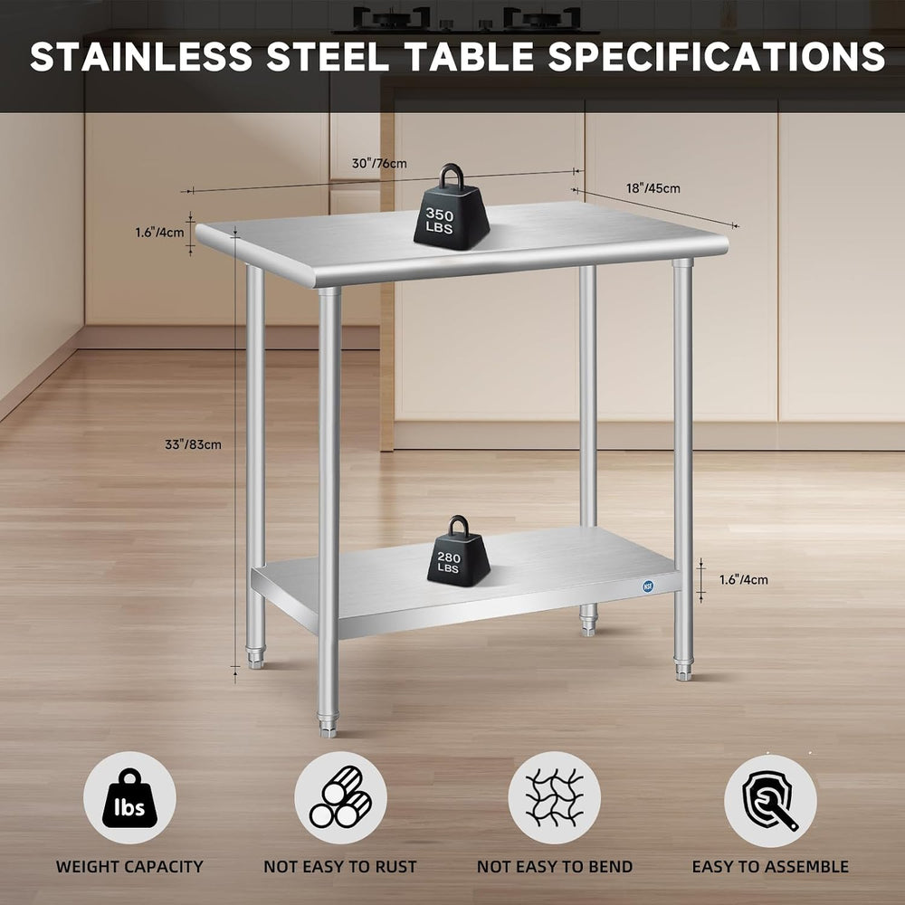 Stainless Steel Table, Stainless Table for Prep & Work 30x18x33 Inch, Com...