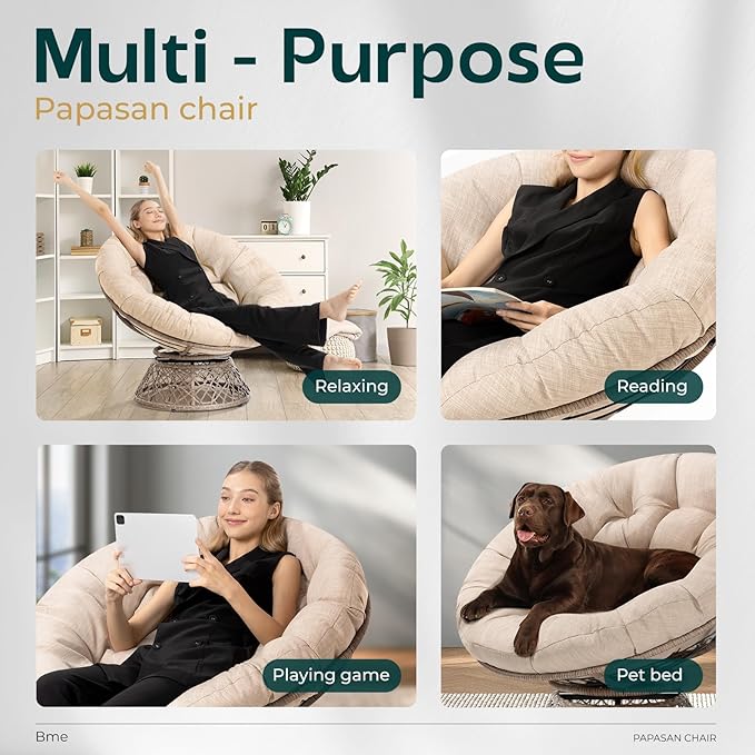 Bme 40" Ergonomic Wicker Papasan Chair