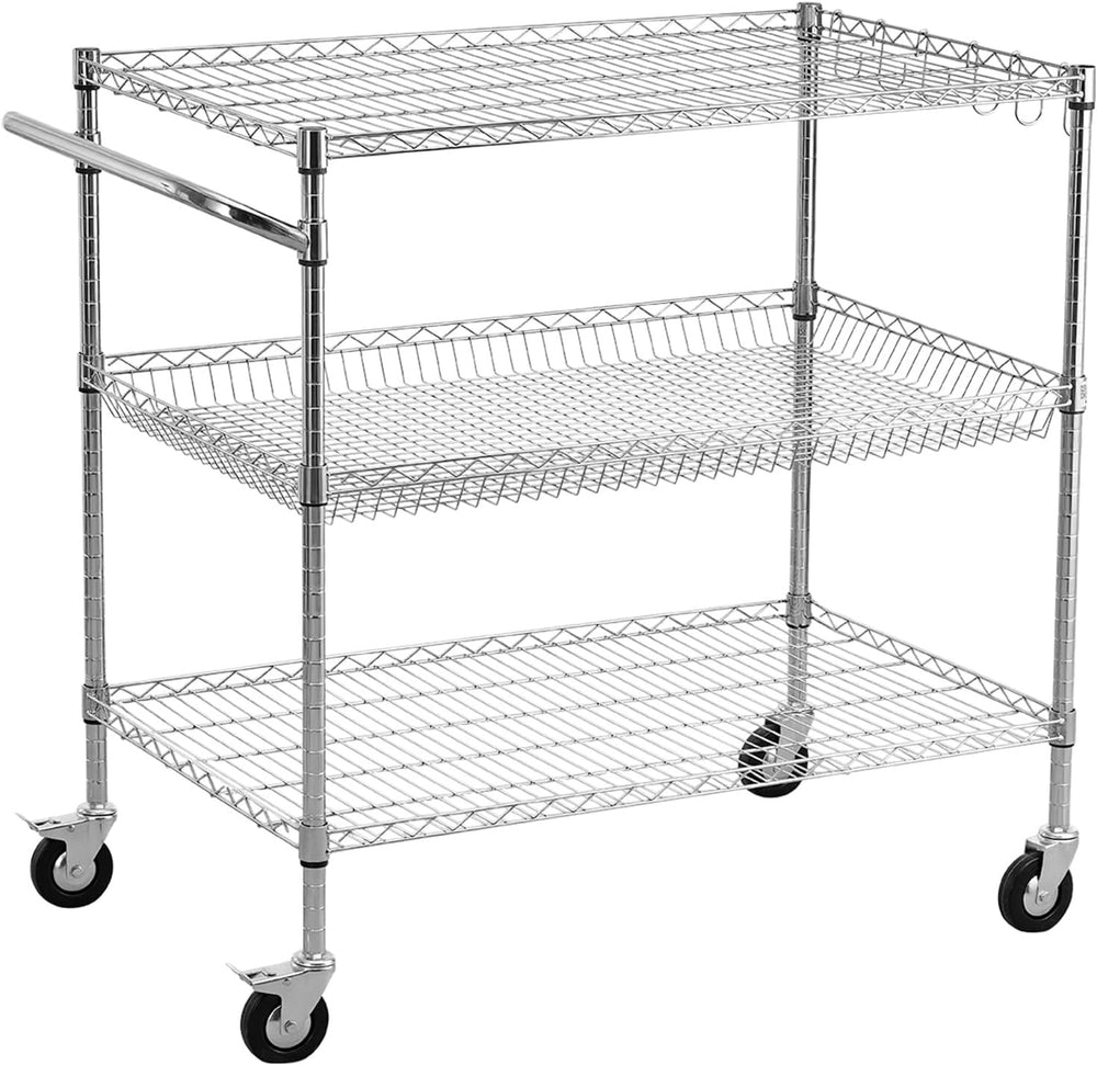 VEVOR Kitchen Utility Cart, 3 Tier Heavy Duty Adjustable Wire Storage Rack, C...