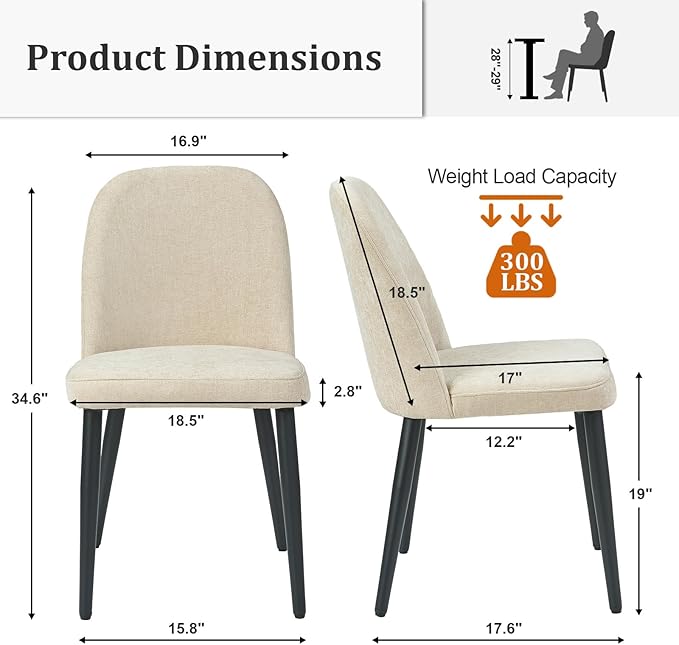Upholstered Dining Chairs Set of 6 Modern Kitchen Chairs Chenille Fabric Dining Room Chairs High-Back Padded Dining Chairs with Metal Legs for Kitchen Dining Room Restaurant Cafe Hotel, Beige