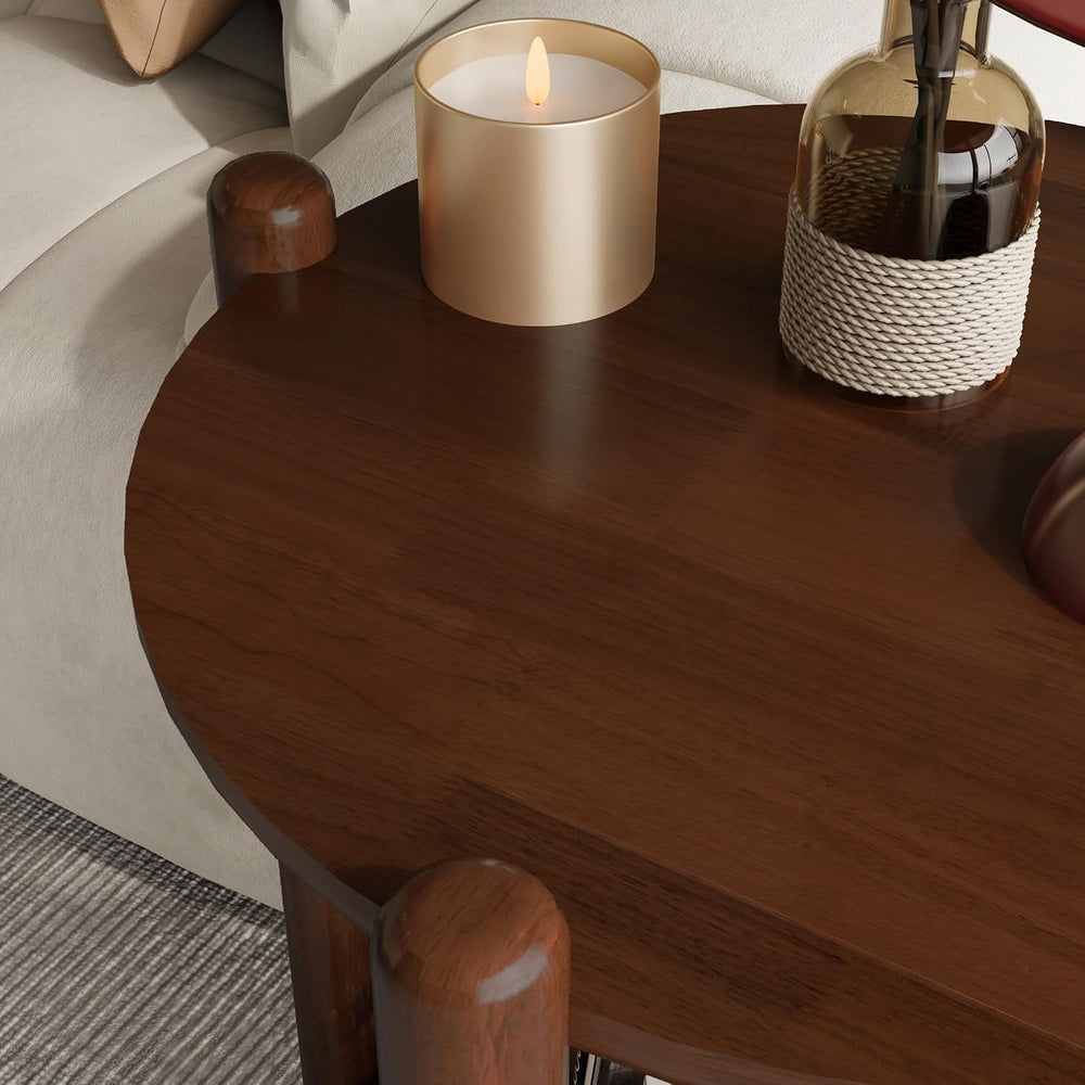 NSdirect Round End Table for Living Room, 2-Tier Rustic Wood Center Table for...