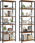Furologee 6 Tier Book Shelf Set of 2, Tall Wide Bookshelf, Rustic Brown | 20'' Wide Industrial Storage Shelves with X Crossbar, Shelving Units for Bedroom, Kitchen, Office, Set of 2