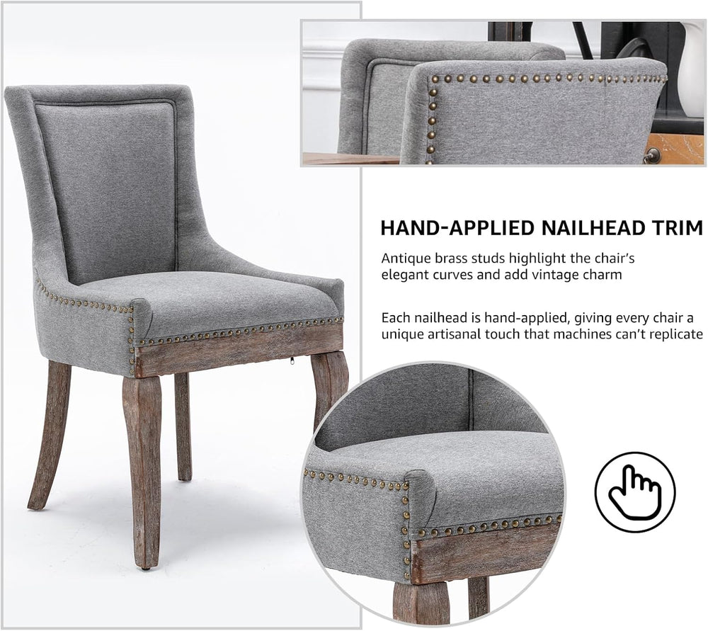 Modern Dining Chairs Set of 2, Fabric Upholstered High Back Chairs with Nailh...