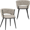 KCC Fabric Dining Chairs Set of 2, Modern Dining Chair with Metal Legs, Woven Upholstered Dining Chairs for Dining Room, Kitchen, Vanity, Living Room (Beige)