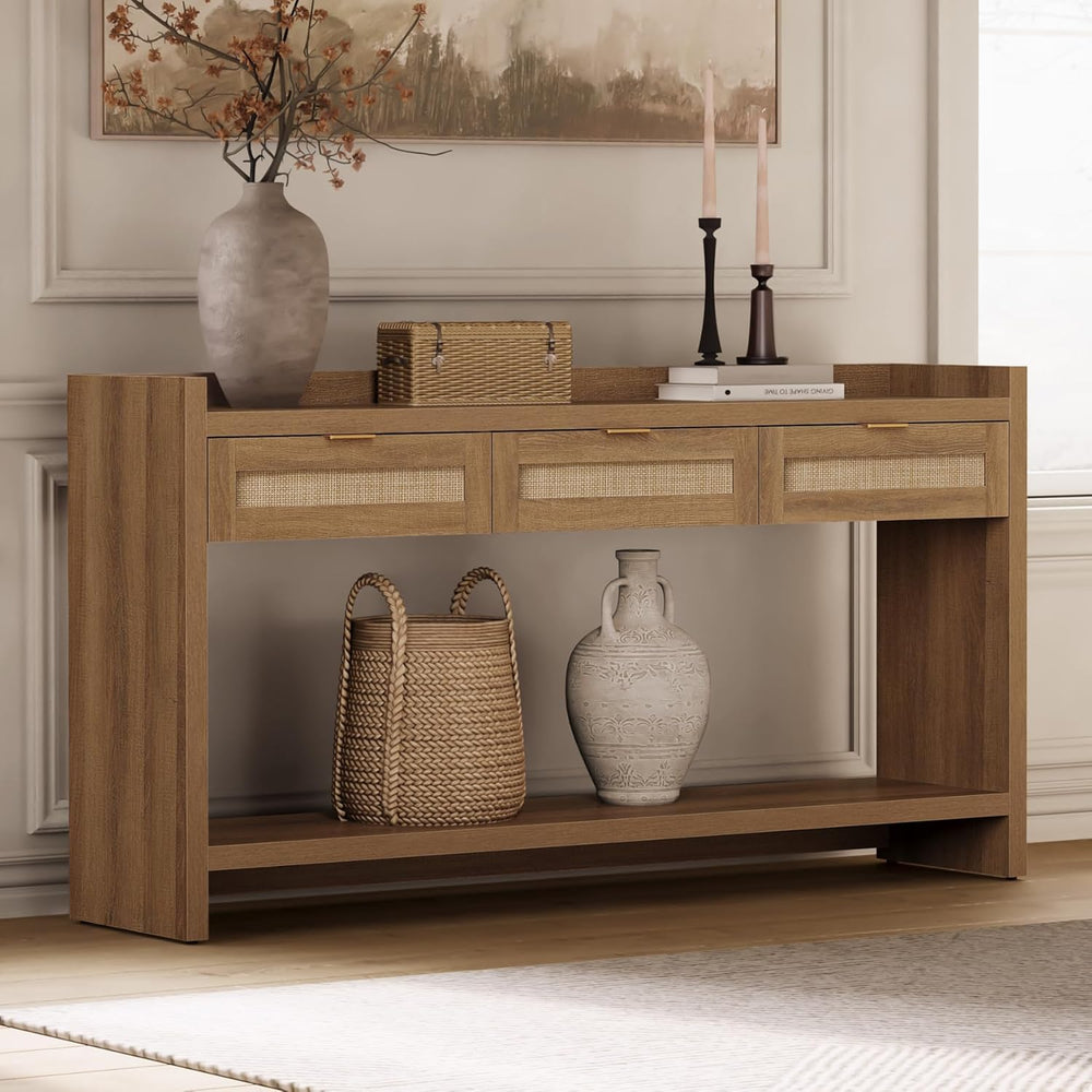 SICOTAS 60" Rattan Console Table for Entryway - Farmhouse Entry Table So...