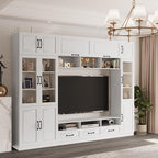 110.2" Entertainment Center Wall Unit with Glass Doors & Drawers, Large Wall Unit TV Stand for TVs up to 70", Media Console Table for Living Room, Can be Split into 4 Separate Cabinet, White