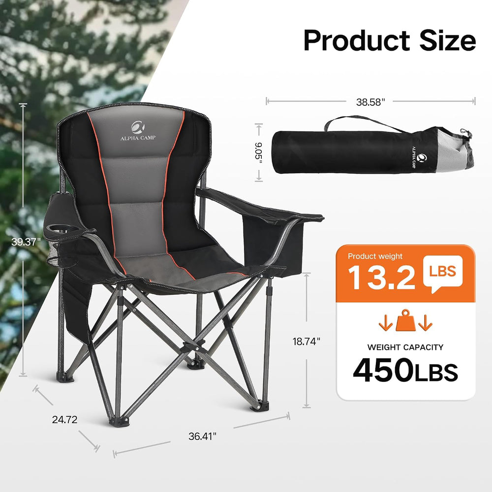 ALPHA CAMP Oversized Folding Camping Chair, Heavy Duty Portable Lawn Chairs w...