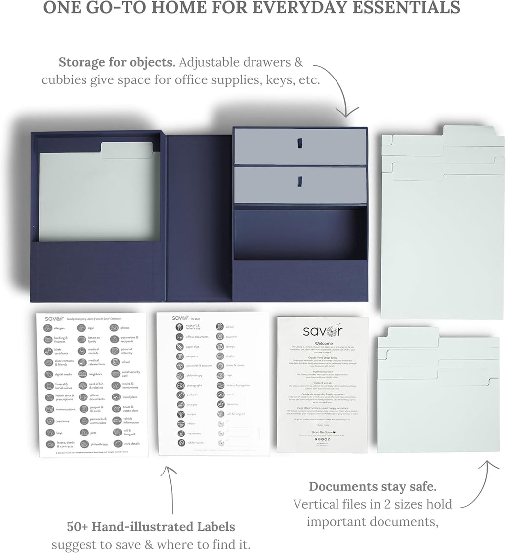 Savor | All-in-One Desk Organizer | Blue – Keep Desk, Office, and Home Organized All-in-One Storage System for Important Files, Documents, Stationery, and Office Supplies