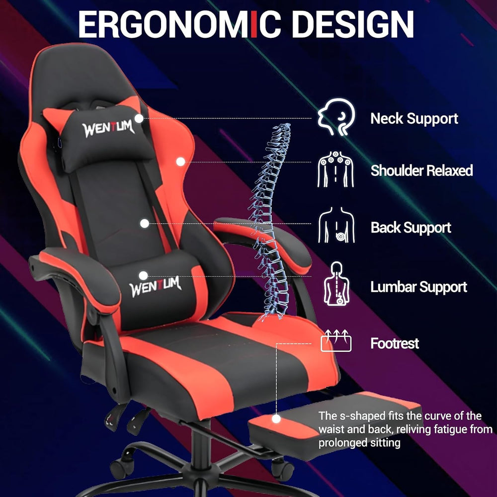 Gaming Chair with Footrest for Adults, PU Leather Massage Racing Video Game C...