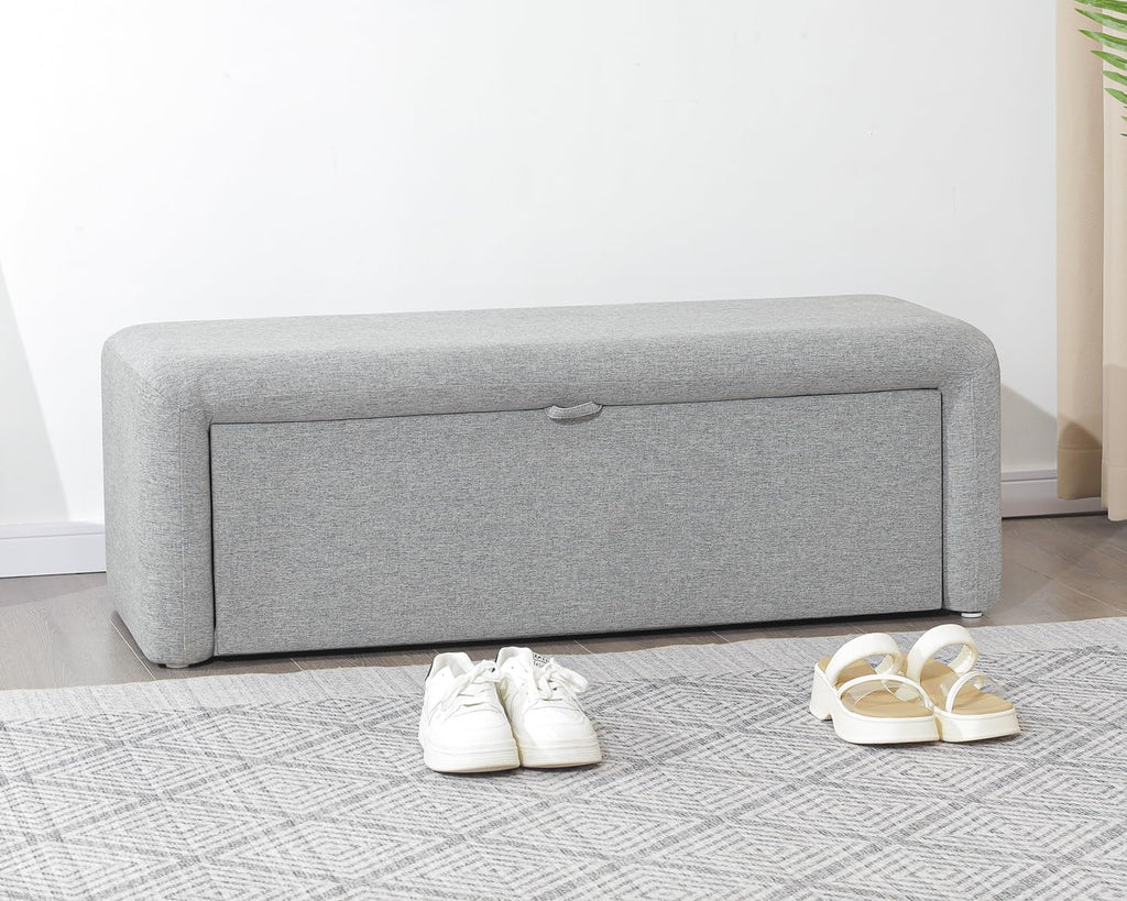 Homebeez 48" Storage Ottoman Bench with Side Opening, Large Storage Bench for Bedroom End of Bed, No Assembly Ottoman Foot Rest, Upholstered Entryway Bench for Living Room, Light Gray