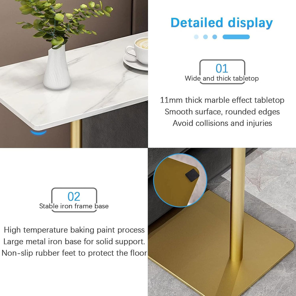 Drsyffsup Outdoor Coffee Table Side End Table with Marble Effect Top and Gold...