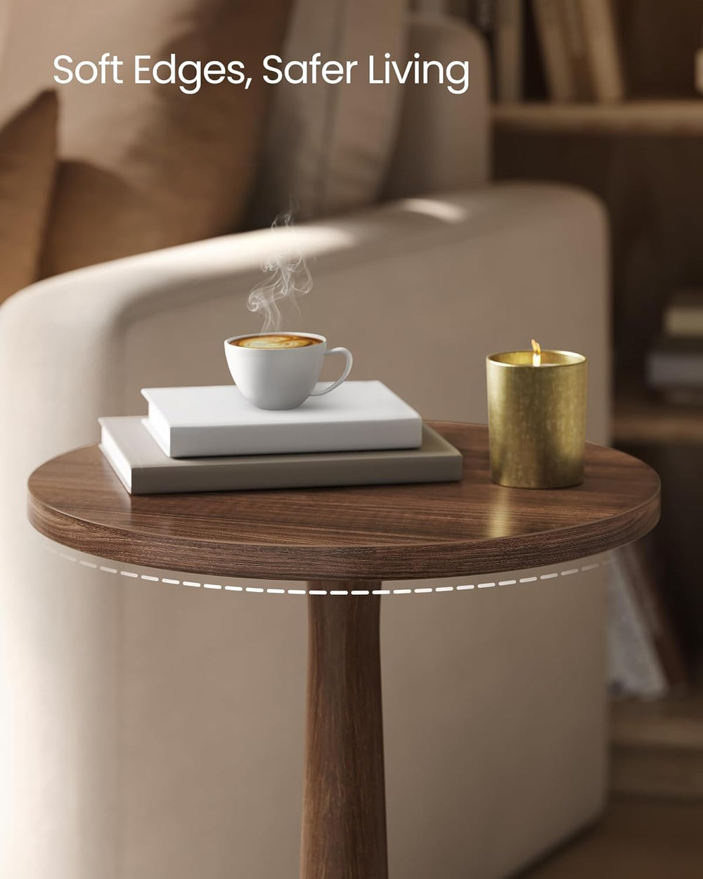 VASAGLE Round Side Table, Small Drink End Table, Solid Wood Leg | Accent Nigh...