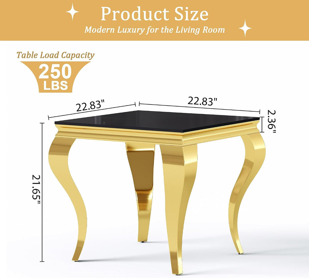 Square Glass End Table, 23" Modern Side Table with Black Tempered Glass ...