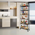 Slim Storage Cart with Wheels, 6-Tier 6in Black Narrow Rolling Shelf,Sturdy Slim Storage Ideal for Kitchen, Bathroom, and Laundry Room