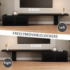 XEW Extendable TV Stand with Storage and Shelves, Wood Entertainment Center for 55+ Inch TV, Modern TV Console, Minimalist Media Console for Living Room, Bedroom-Black (Extendable: 78.7"-110")