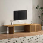 XEW Extendable TV Stand with Storage and Shelves, Wood Entertainment Center for 55+ Inch TV, Modern TV Console, Minimalist Media Console for Living Room, Bedroom-Wood (Extendable: 60.6"-84.3")