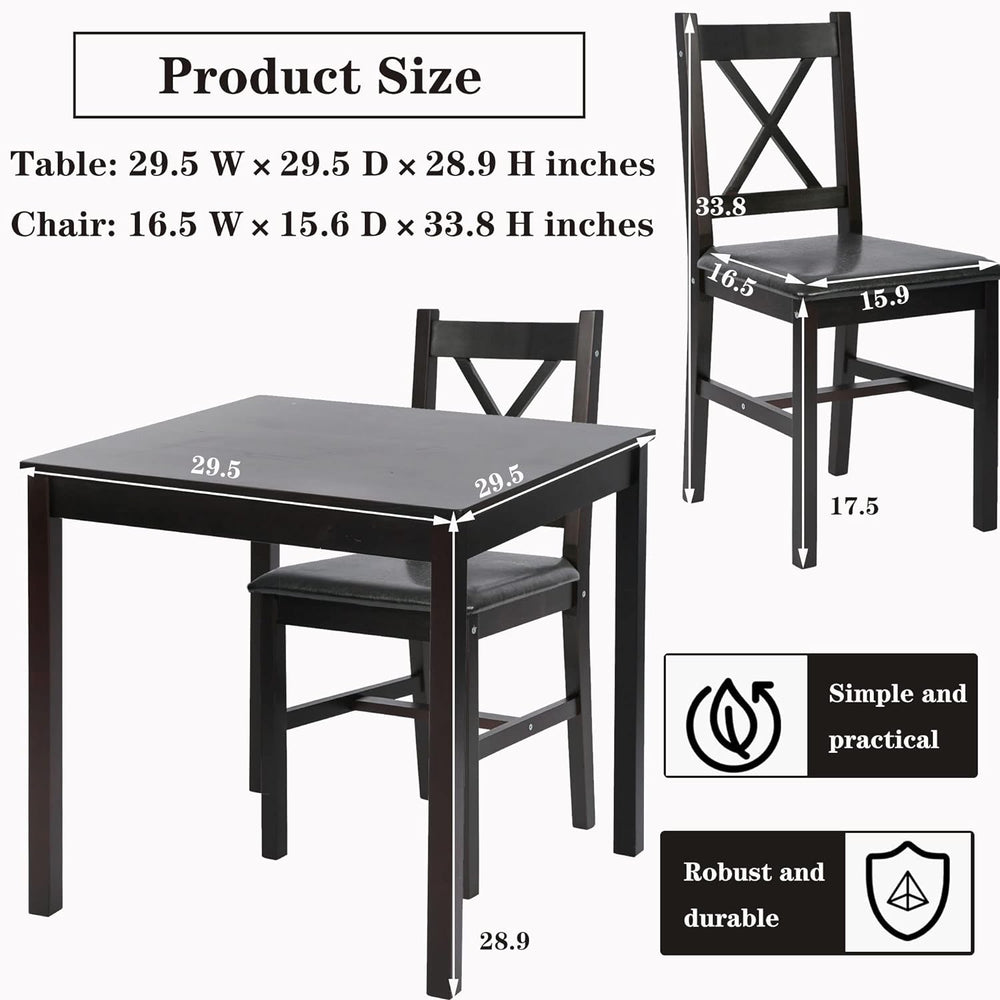 3-Piece Solid Wood Kitchen Table Set for 2 | Pine Dining Table with Upholster...