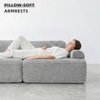 Modular Floor Sofa, Cozy Corduroy Sectional Couch with Fully Washable Covers, Frameless L Shaped Couch for Living Room, Family & Pet Friendly Lounge, No Assembly(Light Gray,Left Facing Chaise)