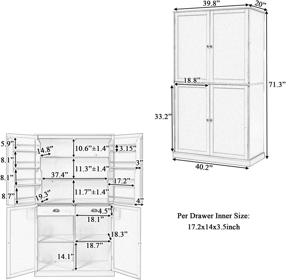 Freestanding Kitchen Pantry Large Cupboard Storage Cabinet with 2 Drawers, 2 ...