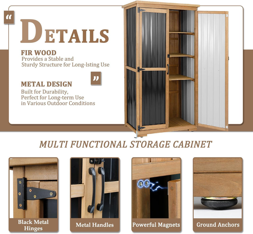 Outdoor Storage Cabinet with Shelves Outside Storage Shed Weather-Resistant with Waterproof Roof, Patio Pool Garden Garage Storage Cabinet Tool Organizer