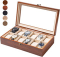 Watch Box, Watch Case for Men Women with Large Glass Lid, Wooden Watch Display Storage Box with 12 - Slots, Classic Walnut Mens Watch Box Organizer