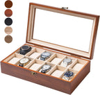 Watch Box, Watch Case for Men Women with Large Glass Lid, Wooden Watch Display Storage Box with 12 - Slots, Classic Walnut Mens Watch Box Organizer