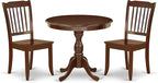 East West Furniture AMDA3-MAH-W 3 Piece Dining Table Set for Small Spaces Contains a Round Kitchen Table with Pedestal and 2 Dining Chairs, 36x36 Inch, Mahogany