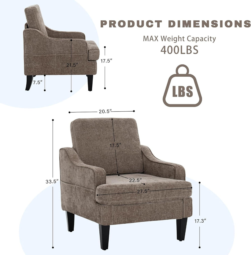 Accent Chair for Living Room,Mid-Century Arm Chair Chenille Fabric Living Roo...